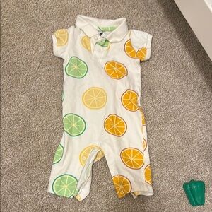 Monica + Andy White and Yellow Citrus Print Bodysuit One Piece 6-9 months
